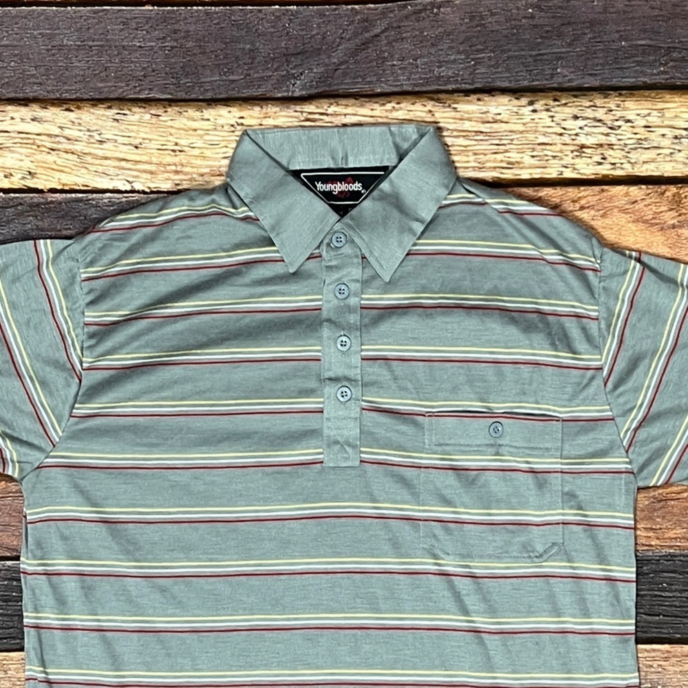VTG Youngbloods Polo Mens Striped 1980s Gray Short Sleeve Tennis Shirt Summer - Picture 2 of 3